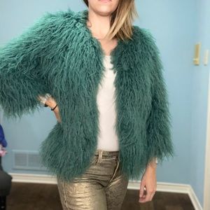 NWT Shag Faux Fur 3/4 jacket in Teal/Jade- S